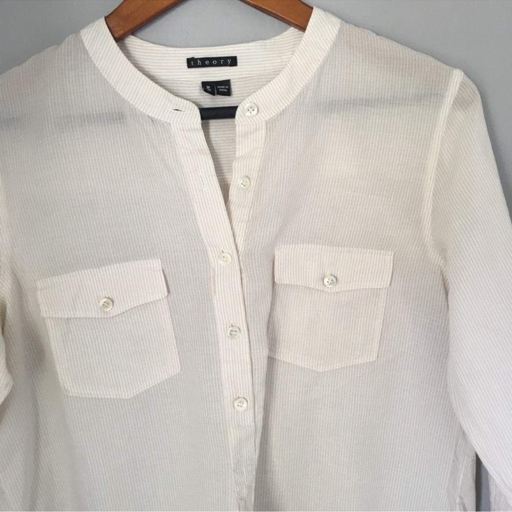 Theory White Button-Up Blouse